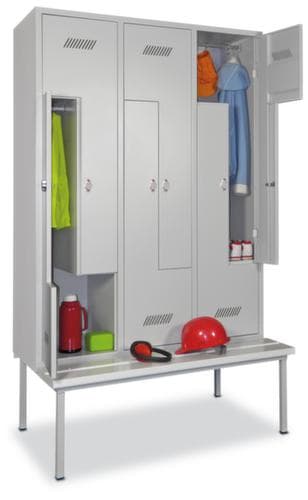 PAVOY Z-Garderobenschrank Basis lichtgrau mit Sitzbank + 6 Abteile, Abteilbreite 400 mm