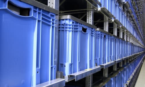 Euronorm-Stapelbehälter mit Doppelboden, blau, Inhalt 121 l