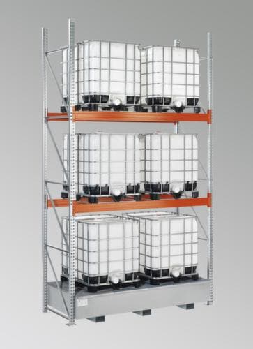 META Palettenregal MULTIPAL für Fässer und KTC/IBC für 6 Paletten, 2870 mm breit, 3 Lagerebenen