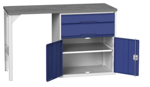 bott Werkbank verso, 2 Schubladen, 1 Schrank, RAL7035 Lichtgrau/RAL5010 Enzianblau