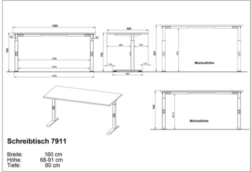 Höhenverstellbarer Schreibtisch GW-BEDANO 9916 mit C-Fußgestell