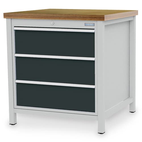Bedrunka + Hirth Kastenwerkbank, 3 Schubladen, RAL7035 Lichtgrau/RAL7016 Anthrazitgrau